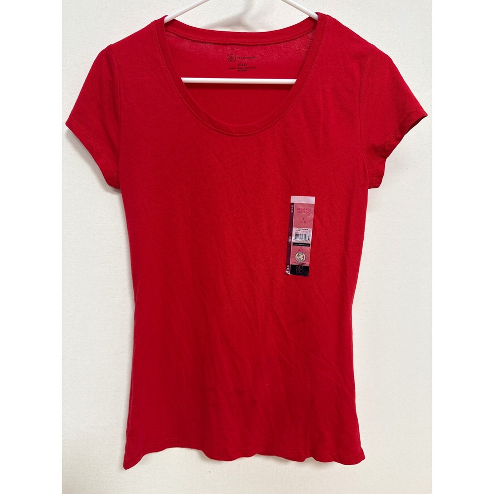 No Boundaries Womens Red Scoop Neck Short Sleeve Tee Shirt Size S 3-5 New